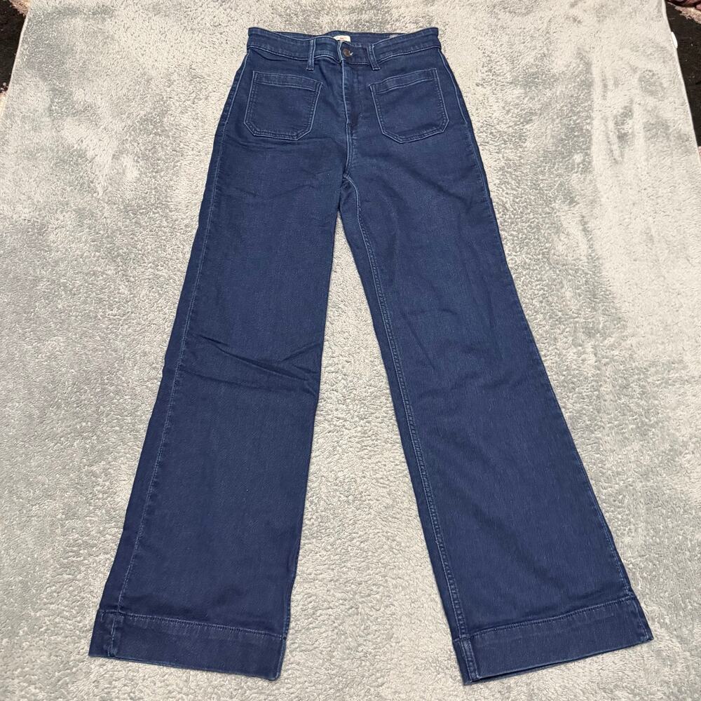 Faherty Jeans Womens 30 x31.5 High Rise Wide Leg Utility Patch Pocket Pants Blue